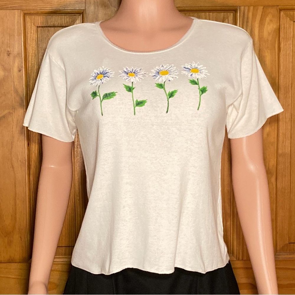 NWOT Briazzi Vintage 80s 90s Top Short Sleeve Blouse Tee White Size L Large